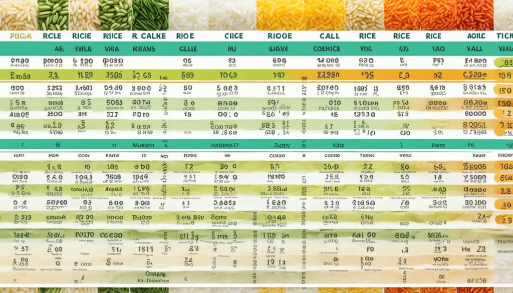 Tabelle der Kalorienwerte verschiedener Reissorten